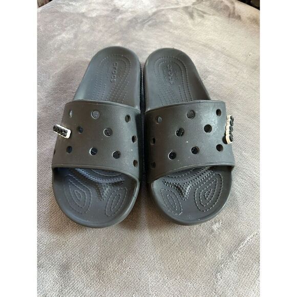 Crocs Classic Slide Black Unisex Slip On Sandals FLIP FLOPS MEN 9 WOMEN 11 - Picture 1 of 5